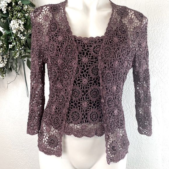 High end Crochet CARDIGAN SET Lavender
